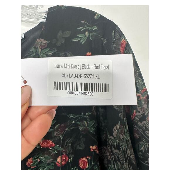 NWT Baltic Born Black Floral Print Flutter Sleeve Laurel Midi Dress Size XL - Picture 5 of 16